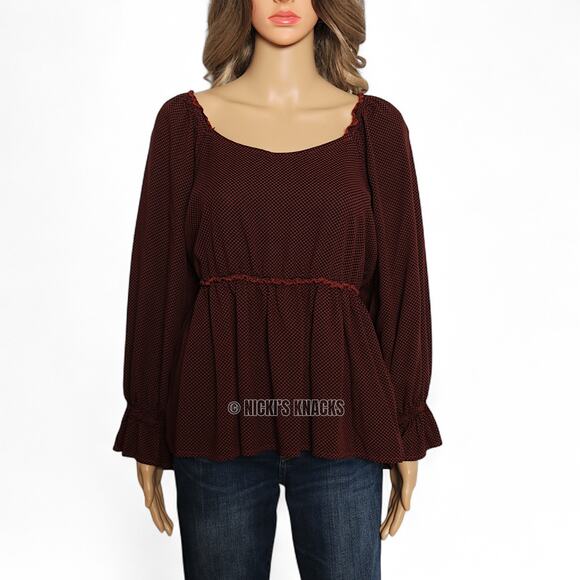 Maurices Rust Peplum Long Sleeve Blouse Square Neck Ruffle Hem Boho Top Size M - Picture 3 of 12
